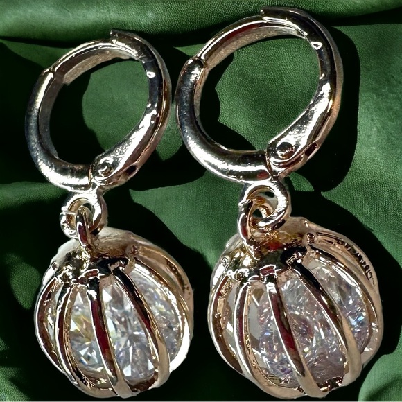 NEW Rose Goldtone Caged CZ Crystal Diamonds Dangle Drop Earrings - Picture 12 of 13